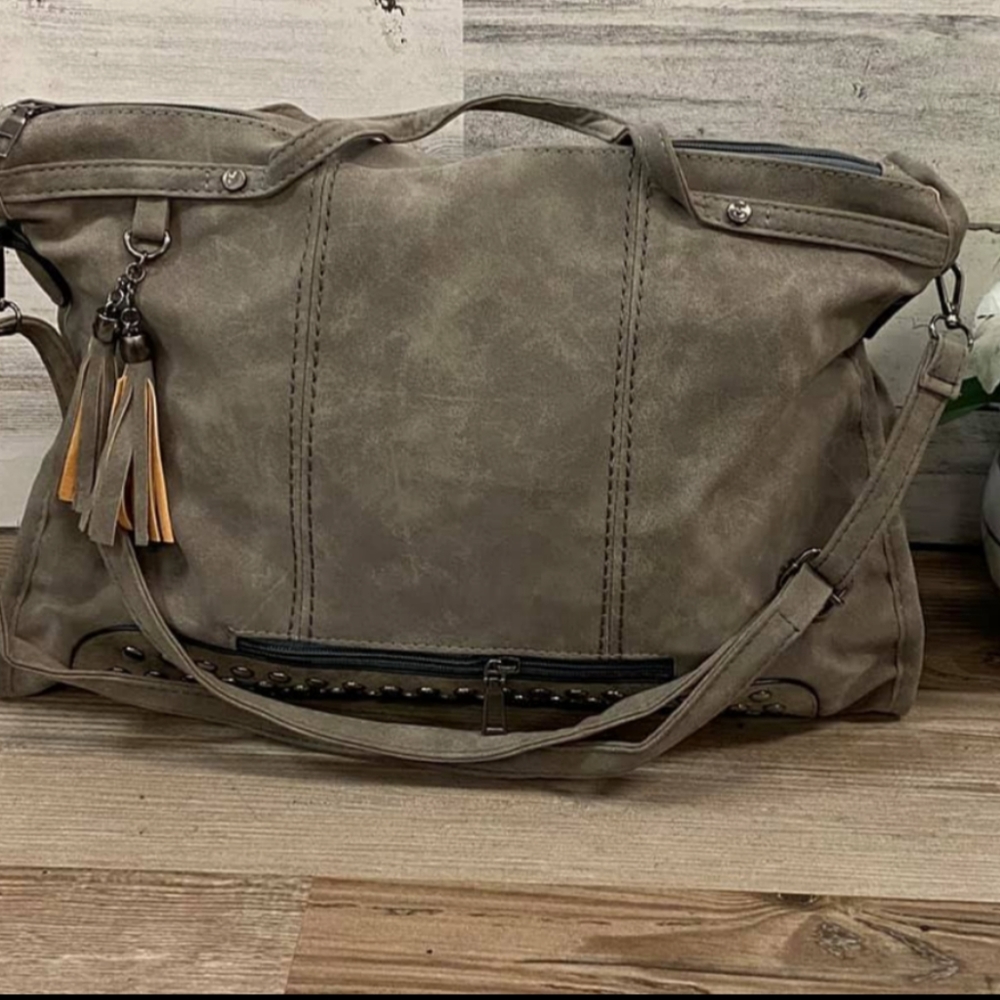 NWOT Gray Handbag w/ Rivet Tassel